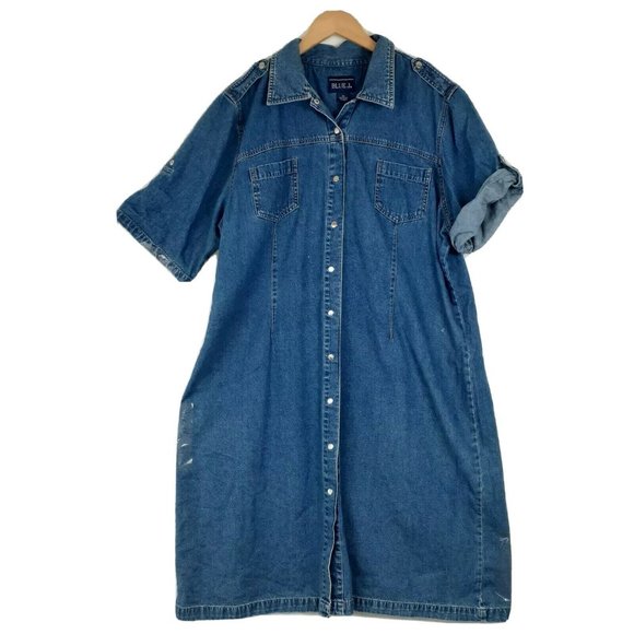 Blue.J Dresses & Skirts - BLUE J. Vtg Button down Shirt Dress Roll Tab Sz 2X